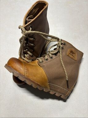 Sorel Two-Tone Brown Leather & Canvas Hiking Boots